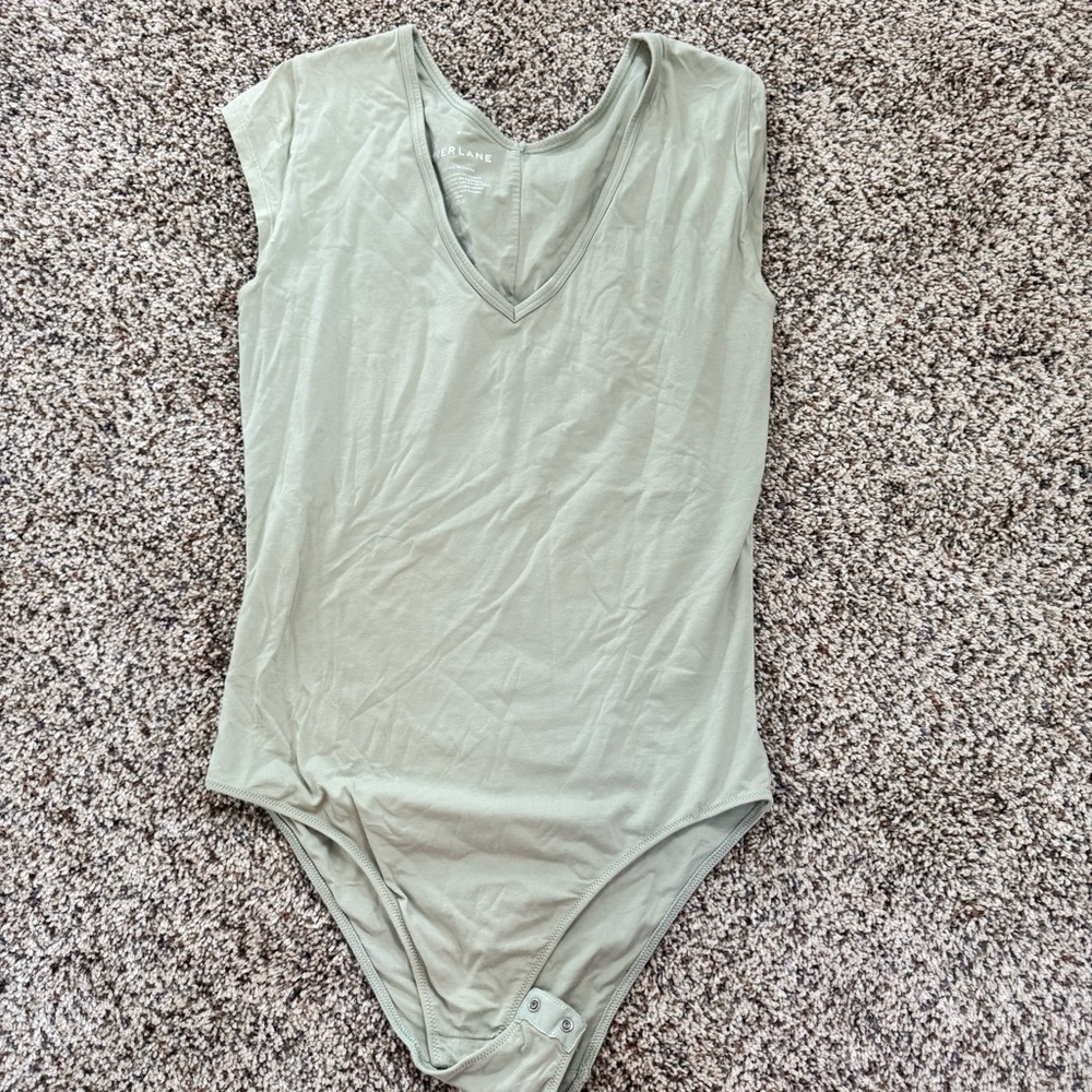 Everlane V-Nevk Supima Cotton Ballet Bodysuit Laurel Sage Green Medium